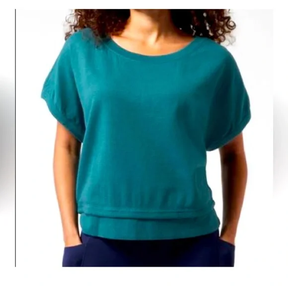Athleta Sundown Shirred Tee Teal Small - Picture 1 of 4